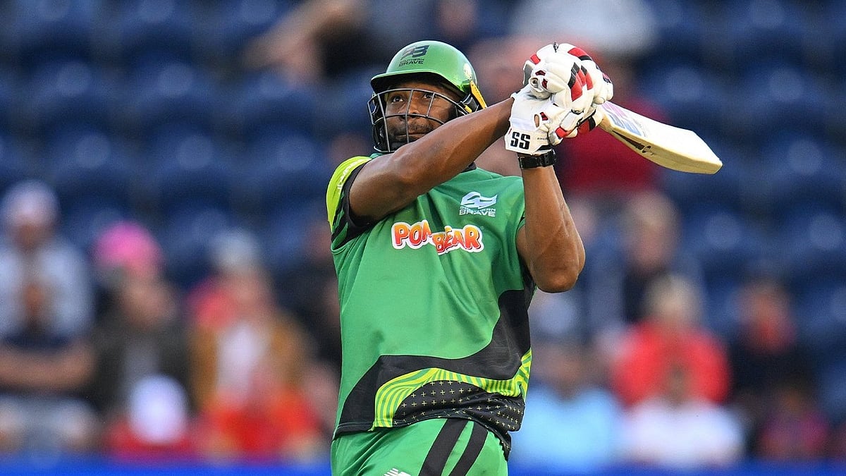 Photo: X | ESPNcricinfo : Kieron Pollard batting for Southern Brave in The Hundred.